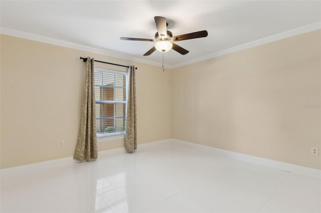 5467 Vineland Rd Unit 6110, Orlando, FL 32811 - spare room featuring a ceiling fan, crown molding, and tile patterned flooring