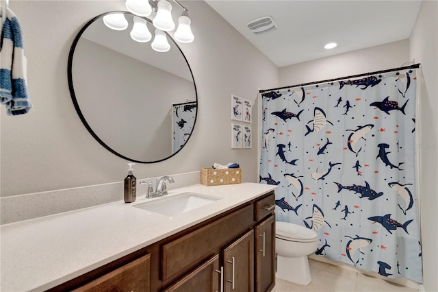 2335 Green Symphony Pl, Oviedo, FL 32765 - full bathroom with vanity, tile patterned floors, a chandelier, and a shower with curtain