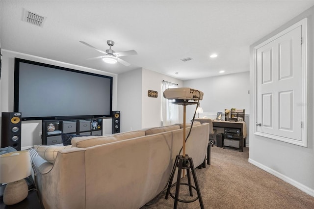 2620 Waterline St, Kissimmee, FL 34743 - carpeted home theater with a ceiling fan, baseboards, and recessed lighting