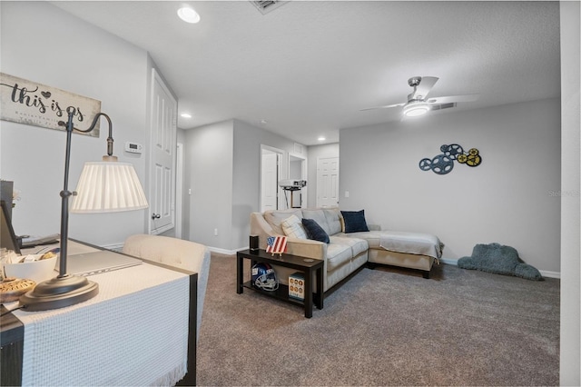 2620 Waterline St, Kissimmee, FL 34743 - living area featuring carpet flooring, a ceiling fan, recessed lighting, and baseboards