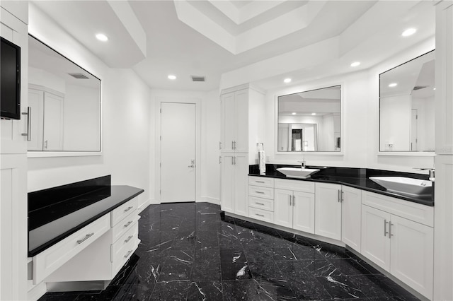9138 Great Heron Cir, Orlando, FL 32836 - bathroom featuring marble tiled flooring, double vanity, and recessed lighting