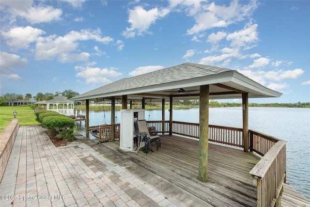 1175 Tuckaway Dr, Rockledge, FL 32955 - dock with a gazebo, a water view, and boat lift