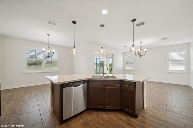 2659 Magpie Way, Sanford, FL 32773 - kitchen featuring stainless steel dishwasher, a sink, a chandelier, and plenty of natural light