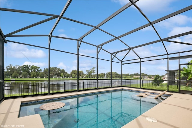 2659 Magpie Way, Sanford, FL 32773 - view of swimming pool featuring a water view, a lanai, and a patio area