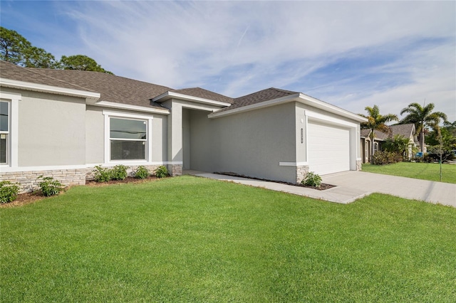 878 Reading St Unit 22, Palm Bay, FL 32909 - view of front of property with an attached garage, a front yard, driveway, stucco siding, and a shingled roof