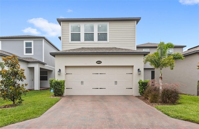 16013 Tollington Aly, Winter Garden, FL 34787 - traditional home with an attached garage, decorative driveway, a front lawn, and stucco siding