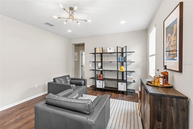 16013 Tollington Aly, Winter Garden, FL 34787 - living area with dark wood-style floors, a chandelier, baseboards, and recessed lighting