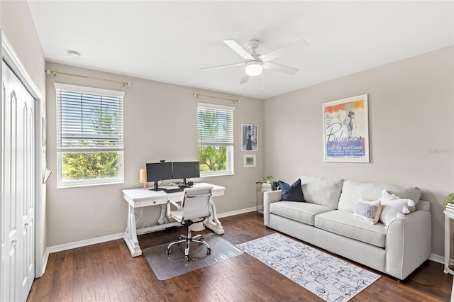 16013 Tollington Aly, Winter Garden, FL 34787 - office space featuring a ceiling fan, baseboards, and dark wood-style floors