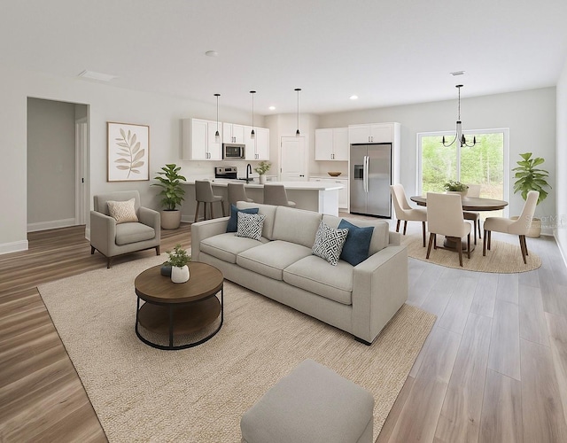 706 Marion Oaks Mnr, Ocala, FL 34473 - living area with light wood-style flooring, recessed lighting, and baseboards