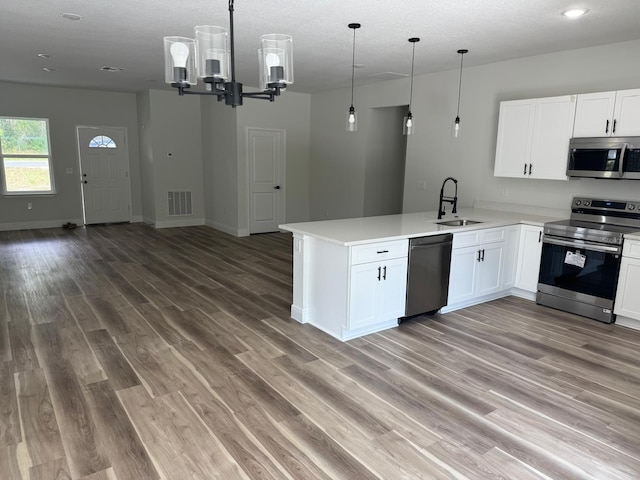 706 Marion Oaks Mnr, Ocala, FL 34473 - kitchen featuring stainless steel appliances, open floor plan, a sink, light wood-type flooring, and a peninsula