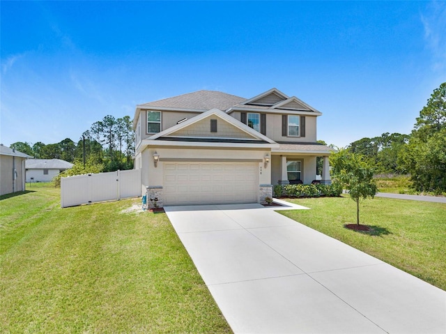 998 Sorrel St NW, Palm Bay, FL 32907 - view of front facade with concrete driveway, stone siding, a garage, stucco siding, and a gate