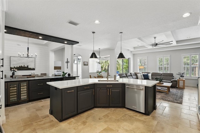 2908 Lee Shore Loop, Orlando, FL 32820 - kitchen featuring dishwasher, open floor plan, a sink, stone tile floors, and recessed lighting