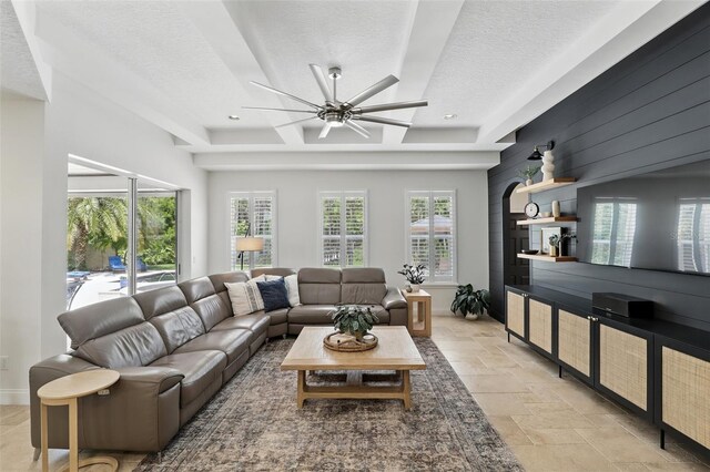2908 Lee Shore Loop, Orlando, FL 32820 - living room featuring ceiling fan, stone tile floors, a textured ceiling, and recessed lighting