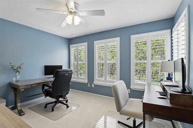 2908 Lee Shore Loop, Orlando, FL 32820 - office area with carpet, ceiling fan, plenty of natural light, a textured ceiling, and baseboards