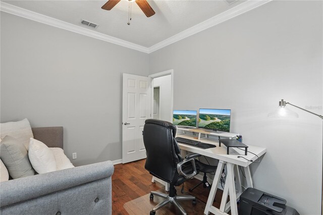 405 Courtlea Park Dr, Winter Garden, FL 34787 - office space featuring ornamental molding, ceiling fan, wood finished floors, and baseboards