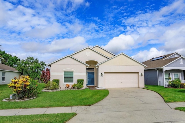 4642 Waterside Pointe Cir, Orlando, FL 32829 - ranch-style home featuring a garage, concrete driveway, a front yard, and stucco siding
