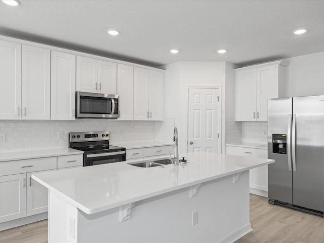 1345 Griffon Ave, Lake Alfred, FL 33850 - kitchen featuring stainless steel appliances, a sink, light wood-type flooring, backsplash, and recessed lighting