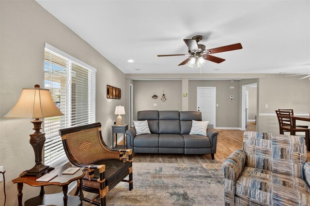 24277 Treasure Island Blvd, Punta Gorda, FL 33955 - living area with ceiling fan, wood finished floors, and recessed lighting