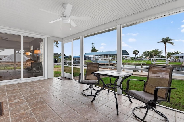 24277 Treasure Island Blvd, Punta Gorda, FL 33955 - sunroom featuring ceiling fan and a water view