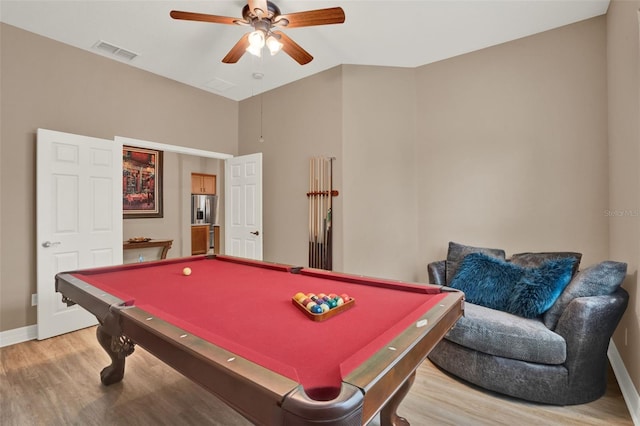 2313 Pesaro Cir, Ocoee, FL 34761 - game room with baseboards, wood finished floors, ceiling fan, billiards, and high vaulted ceiling