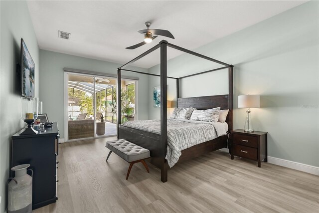 6426 Montclair Bluff Ln, Windermere, FL 34786 - bedroom featuring light wood finished floors, access to exterior, baseboards, and ceiling fan