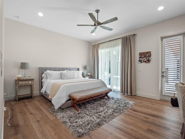 340 Lakeview Rd, Winter Garden, FL 34787 - bedroom with access to exterior, light wood finished floors, recessed lighting, and ceiling fan
