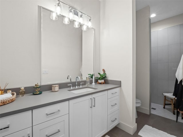 340 Lakeview Rd, Winter Garden, FL 34787 - bathroom with vanity, recessed lighting, tiled shower, and tile patterned floors