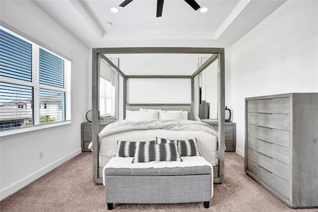 5609 Zestar Ln, Loxahatchee, FL 33470 - carpeted bedroom featuring baseboards, a ceiling fan, and a raised ceiling