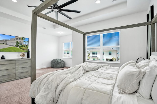 5609 Zestar Ln, Loxahatchee, FL 33470 - carpeted bedroom with baseboards, recessed lighting, and ceiling fan