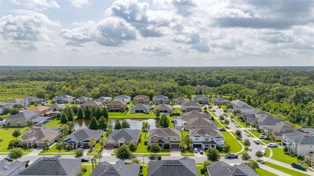 1113 Fieldstone Cir, Oviedo, FL 32765 - aerial perspective of suburban area featuring a heavily wooded area and a nearby body of water