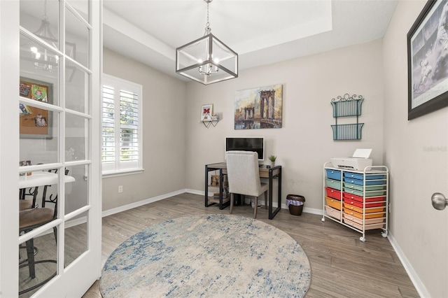 1113 Fieldstone Cir, Oviedo, FL 32765 - home office featuring wood finished floors and a chandelier