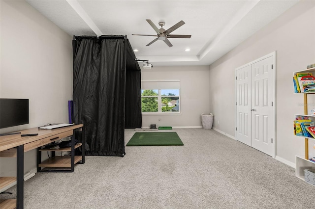 1113 Fieldstone Cir, Oviedo, FL 32765 - carpeted office space featuring a ceiling fan, recessed lighting, and a raised ceiling
