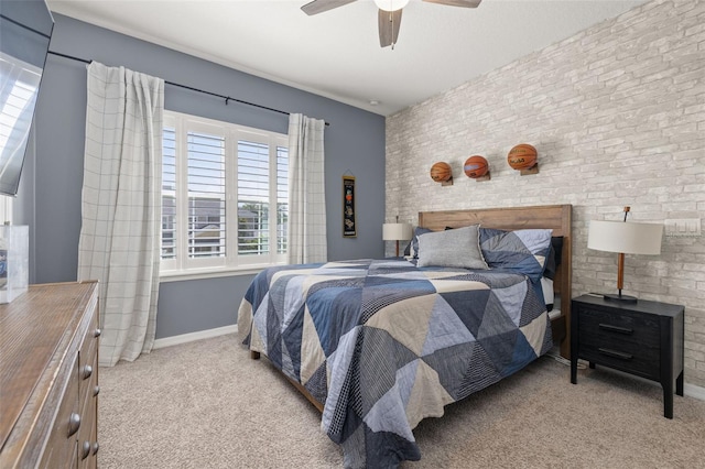 1113 Fieldstone Cir, Oviedo, FL 32765 - bedroom with carpet flooring, multiple windows, brick wall, and ceiling fan