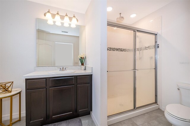 110 Claire Ln, Davenport, FL 33837 - full bath featuring toilet, a shower stall, vanity, and baseboards