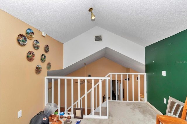 40533 E 8th Ave, Umatilla, FL 32784 - hall featuring lofted ceiling, carpet, and a textured ceiling