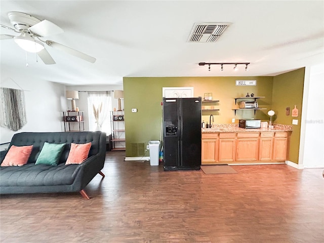 312 W Hull Ave, Oakland, FL 34760 - living room featuring ceiling fan, wood finished floors, track lighting, and baseboards