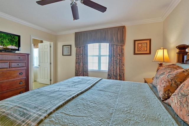 7616 Cabana Ct Unit 301, Reunion, FL 34747 - bedroom with ornamental molding and a ceiling fan