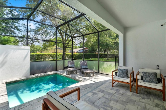 17441 Hidden Forest Dr, Clermont, FL 34714 - view of pool with a patio area, glass enclosure, and an outdoor living space