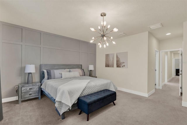 17441 Hidden Forest Dr, Clermont, FL 34714 - bedroom with light carpet, a chandelier, and baseboards