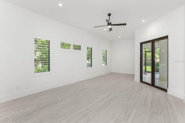 5199 Latrobe Dr, Windermere, FL 34786 - empty room featuring a ceiling fan, light wood finished floors, recessed lighting, and baseboards