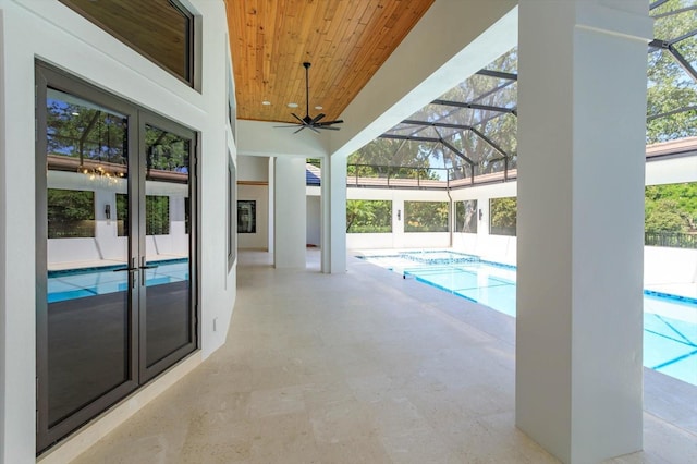 5199 Latrobe Dr, Windermere, FL 34786 - view of swimming pool with french doors, a patio area, a ceiling fan, a lanai, and a pool with connected hot tub