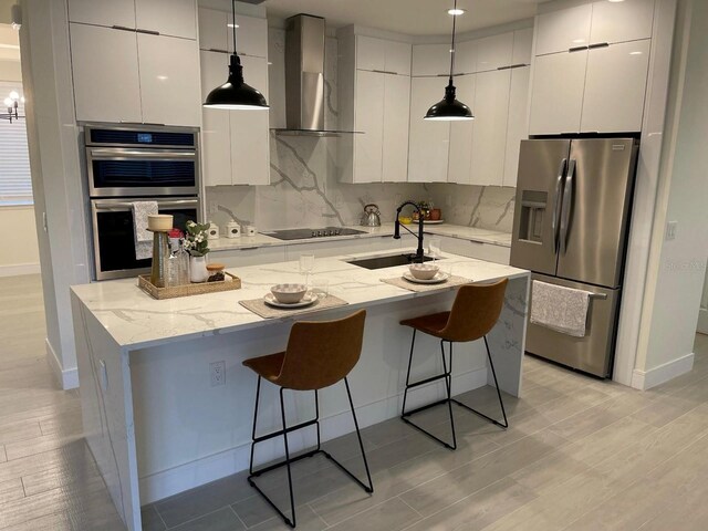 10153 Wildcat St, Port Charlotte, FL 33981 - kitchen with appliances with stainless steel finishes, a sink, wall chimney range hood, and modern cabinets