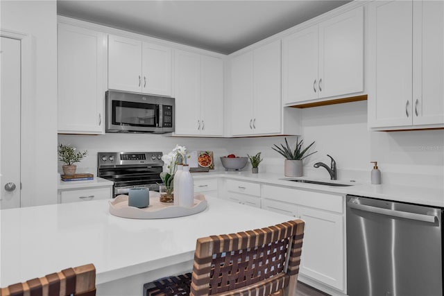 3345 Thicket St, Tavares, FL 32778 - kitchen with appliances with stainless steel finishes, a sink, light countertops, and white cabinets