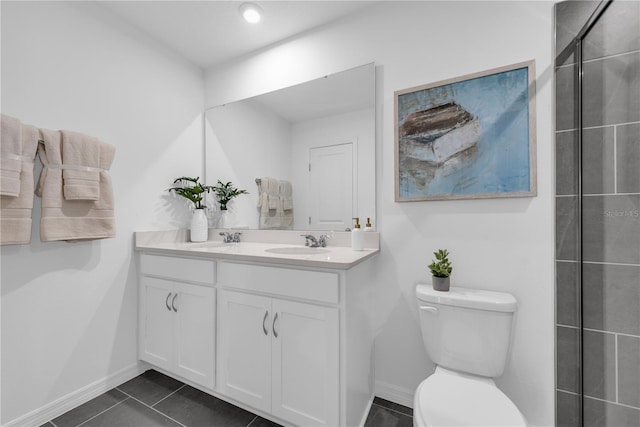 3345 Thicket St, Tavares, FL 32778 - full bath with double vanity, tile patterned floors, toilet, baseboards, and tiled shower