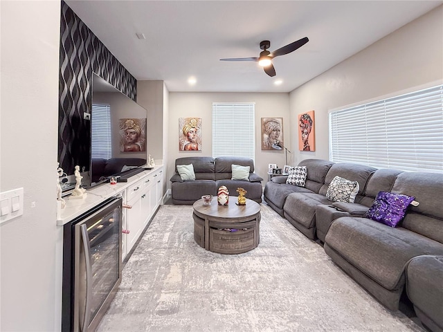 224 Hammock Dunes Pl, Orlando, FL 32828 - living area with a ceiling fan and beverage cooler