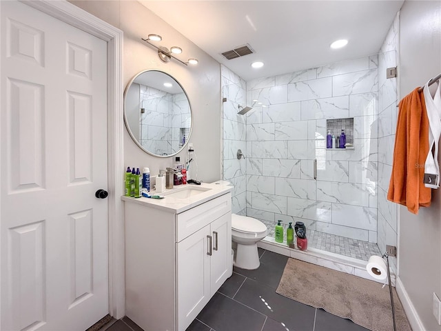 224 Hammock Dunes Pl, Orlando, FL 32828 - full bath with vanity, toilet, tiled shower, tile patterned flooring, and recessed lighting
