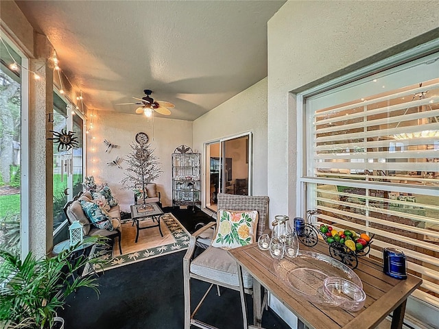 1701 Lucky Pennie Way, Apopka, FL 32712 - sunroom featuring ceiling fan, outdoor dining space, and vaulted ceiling