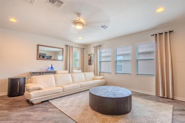 13940 Magnolia Ridge Loop, Winter Garden, FL 34787 - living area featuring wood finished floors, baseboards, a ceiling fan, and recessed lighting