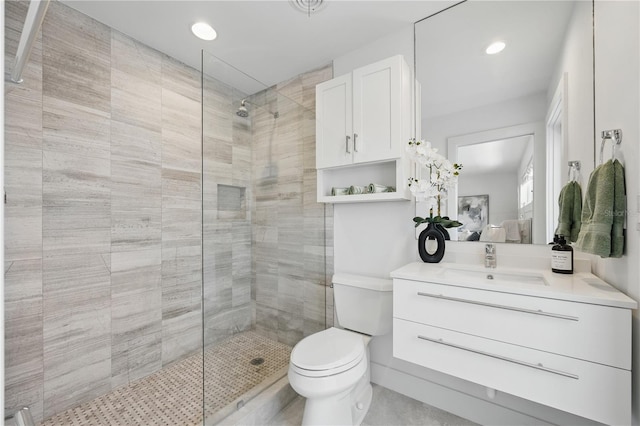 3528 Casablanca Ave, Saint Petersburg, FL 33706 - full bathroom with vanity, walk in shower, toilet, recessed lighting, and ensuite bathroom