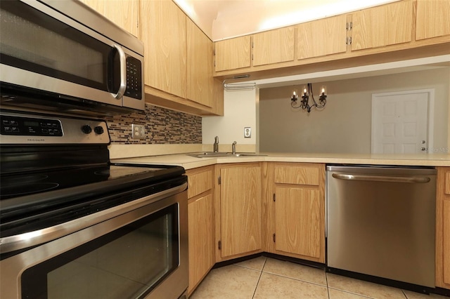 1221 S Pine Ridge Cir Unit A2, Sanford, FL 32773 - kitchen with appliances with stainless steel finishes, a sink, light countertops, light tile patterned floors, and backsplash